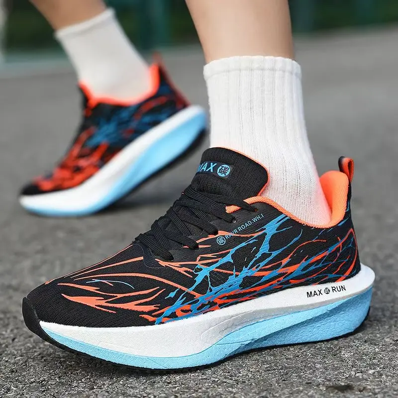 Black and orange sports running shoe model 26-169 on foot