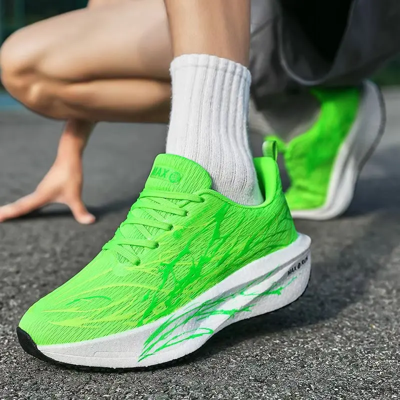 Green sports running shoe model 26-169 on foot