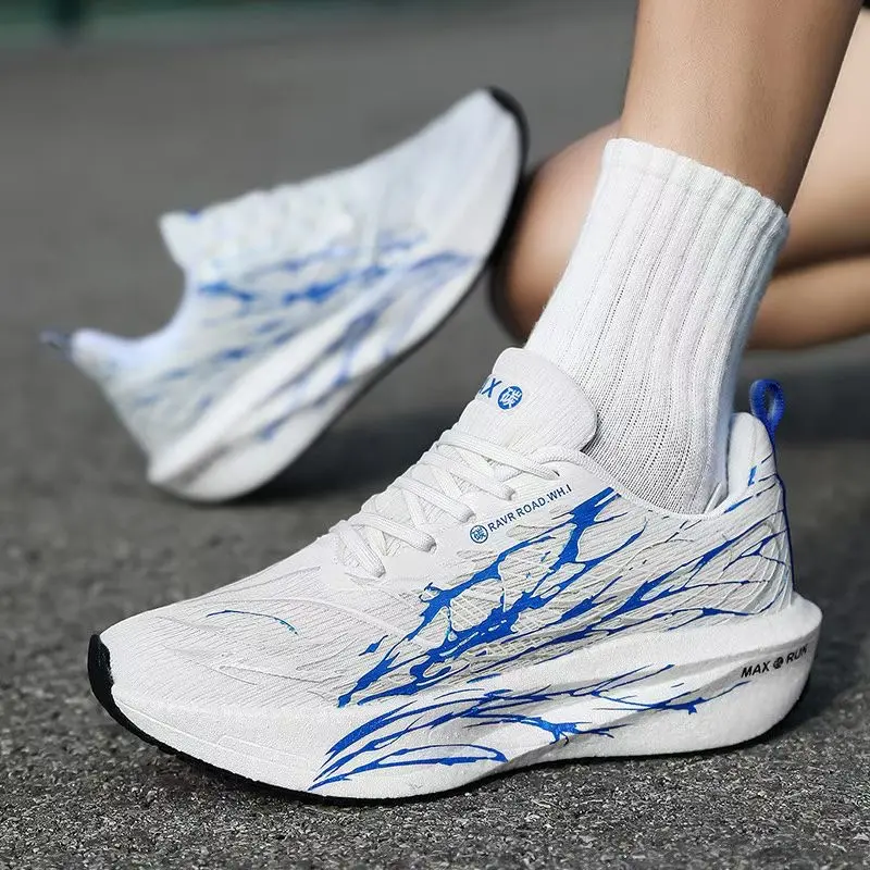 White and blue sports running shoe model 26-169 side view