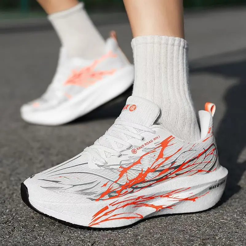 White and coral sports running shoe model 26-169 on foot