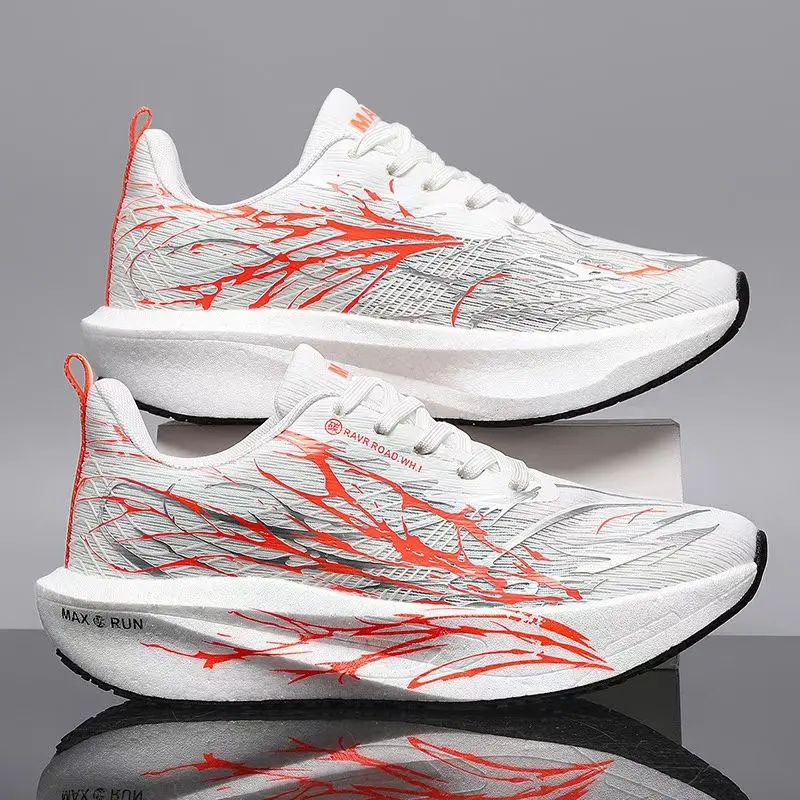White and coral sports running shoe model 26-169 side view